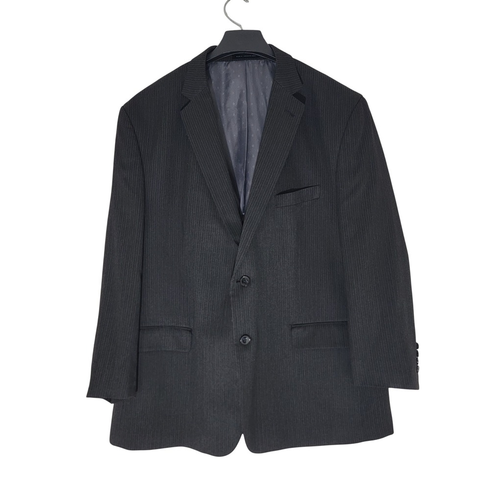 Perry Ellis Portfolio NWOT 50R Suit Modern Fit Pinstripe Black 2 Button Blazer - Picture 2 of 16